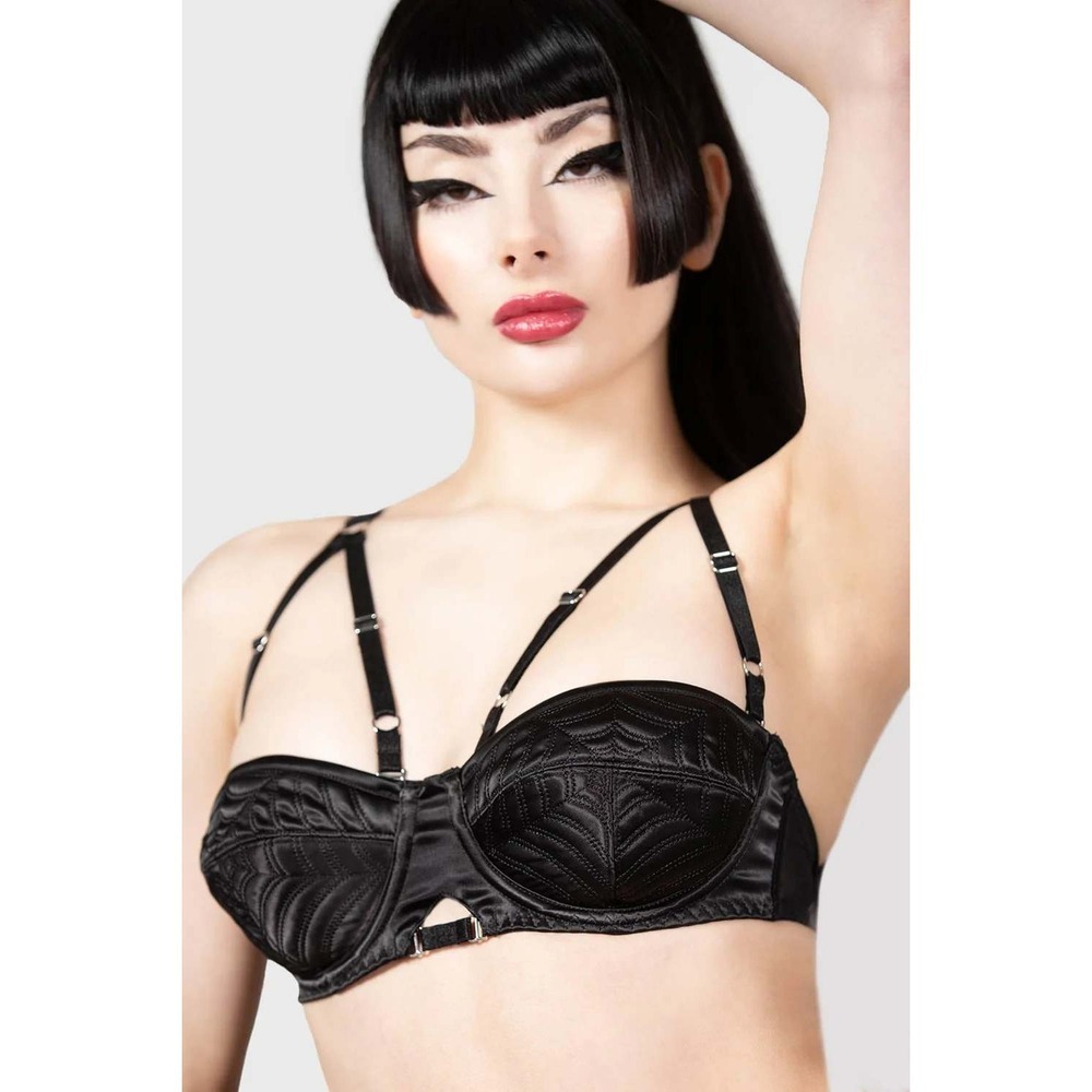 Killstar Spindles secret black strappy bra spiderweb Small